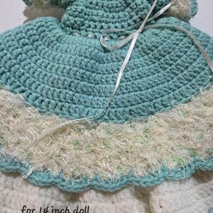 Charming Crochet Doll Dress in Teal and Cream
